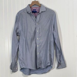 Egara Men's Slim Fit Dress Shirt Large Blue Check Non-Iron‎ Long Sleeve Office